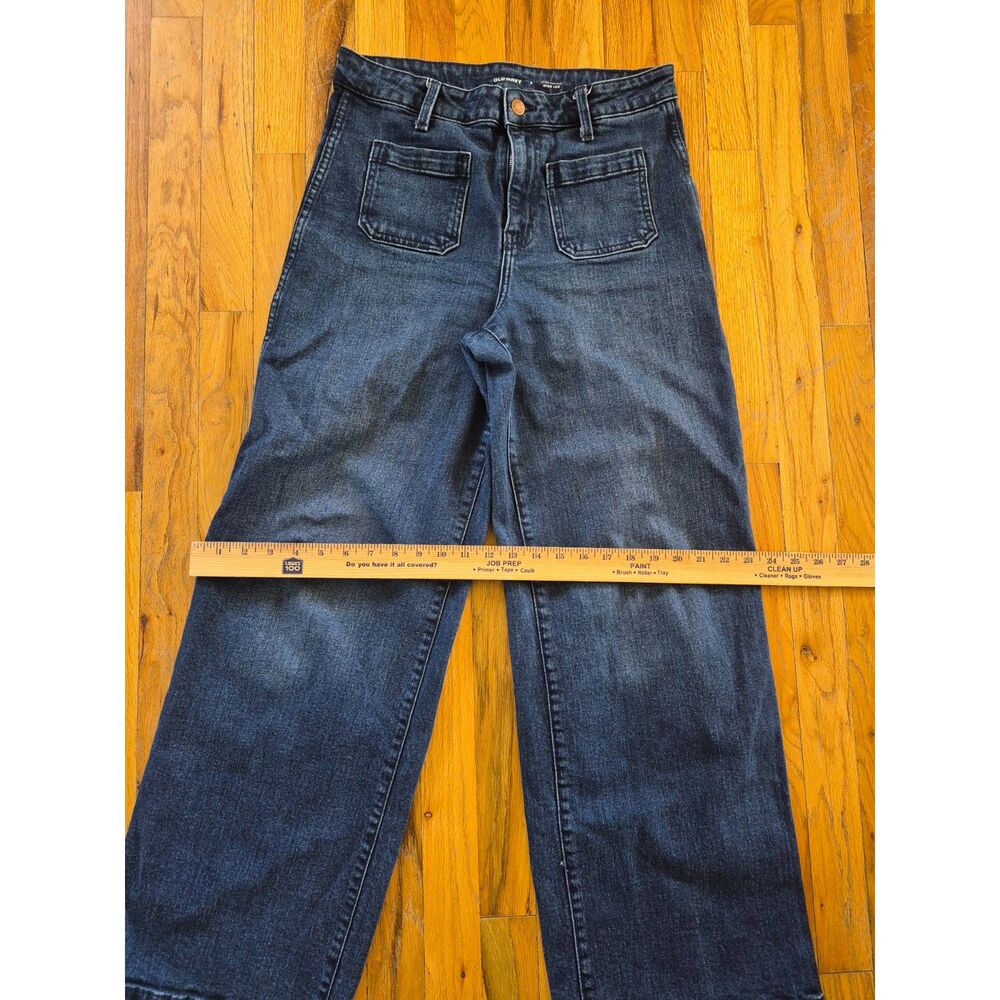 Old Navy Extra High-Waisted Straight Leg Patch Pocket Jeans Blue Denim 6 - Picture 9 of 13
